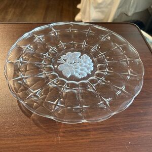Vintage Elegant Clear Glass Plate with Grape Design by anchor hocking, 1970s